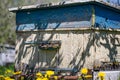 Close up of an old beehive with bees Royalty Free Stock Photo