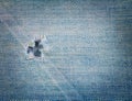 Close up old blue jean texture with torn hole Royalty Free Stock Photo