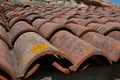 Close up of an old canal tile roof