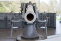 Close up at old canon gun muzzle of decommissioned warship. Royalty Free Stock Photo