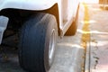 Close up old Car wheels damaged and worn black tire tread. Chang