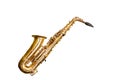 Close up old classic saxophone isolated on white background.Saved with clipping path Royalty Free Stock Photo