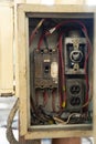 Close up old and dirty Breakers switch in electric box, circuit Royalty Free Stock Photo