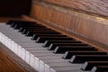 close up of old dusty piano keys