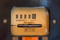 Close-up of old electromechanical induction electricity meter