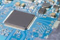 Old electronic circuit chip on pcb board Royalty Free Stock Photo