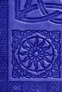 Close-up of an old embossed blue leather Celtic design journal cover background Royalty Free Stock Photo