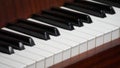 Close-up of an old-fashioned wooden piano keyboard with white and black keys in sharp focus Royalty Free Stock Photo