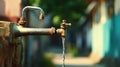 Old faucet and water drop on green blurred generated by AI tool. Royalty Free Stock Photo