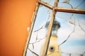 close-up of old lighthouse window with cracked glass Royalty Free Stock Photo