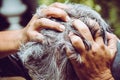 Close up of Old man feel headache while being depressed