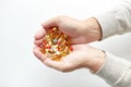 Close up of old man hands holding medicine Royalty Free Stock Photo