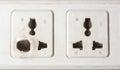 close-up of old and melted power socket Royalty Free Stock Photo