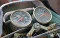 Close up of old motorcycle speed meter Royalty Free Stock Photo