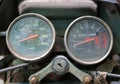 Close up of old motorcycle speed meter Royalty Free Stock Photo