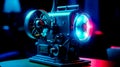 Close up of old movie projector with red light on it. Generative AI Royalty Free Stock Photo