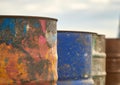 Close up of old oil drums created using generative ai technology Royalty Free Stock Photo