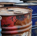 Close up of old oil drums created using generative ai technology Royalty Free Stock Photo