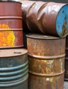 Close up of old oil drums created using generative ai technology Royalty Free Stock Photo