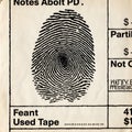 A close-up of an old paper receipt with a massive, vibrant fingerprint in black ink: AI Generated Royalty Free Stock Photo