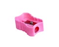 Close up old pink sharpener  pencil  isolated on white background , clipping path Royalty Free Stock Photo