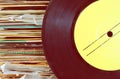 Close up of old record and records stack pic Royalty Free Stock Photo