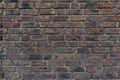 Close up of an old red orange brown worn and weathered brick wall, clinker bricks. Brick texture Royalty Free Stock Photo