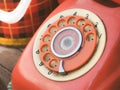 Close up of old retro red phone keypad. Analog dial pad of old phone. Royalty Free Stock Photo