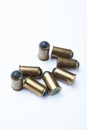 Close-up, old rubber bullets on a white background Royalty Free Stock Photo