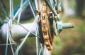 Close up of old rusty chain from the bicycle on background nature Royalty Free Stock Photo