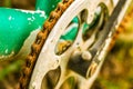 Close up of old rusty chain from the bicycle on background nature Royalty Free Stock Photo