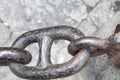 Close-up of an Old Rusty Chain Isolated. Large Chain Links on a Gray Background. The Concept of Bondage and Restriction of Freedom