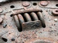 Old rusty iron clutch in the garage Royalty Free Stock Photo