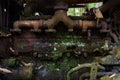 Close-up of an old rusty and mossy car engine Royalty Free Stock Photo