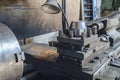 Close-up of an old rusty vise. A table in the workshop on which the clamp stands Royalty Free Stock Photo