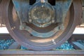 Close up of a  wheel train on track Royalty Free Stock Photo