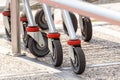 Close-up of old shopping cart wheels, Concept of shopping Royalty Free Stock Photo