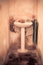 Close up ancient washbasin with towel hanging Royalty Free Stock Photo