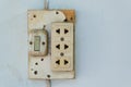 Close-up of old socket, electrical outlet on the wall Royalty Free Stock Photo