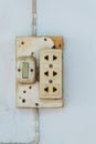 Close-up of old socket, electrical outlet on the wall Royalty Free Stock Photo