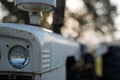 Close-up of an old tractor headlight