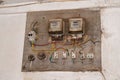 Close-up of old traditional mechanical electricity meter Royalty Free Stock Photo