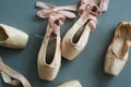 Close up old used ballet pointe shoes. Royalty Free Stock Photo