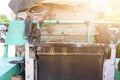 Close-up of an old used diesel engine with rusty and dirty car parts, water infiltration and poor car maintenance