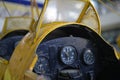 Close up of old vintage airplane cockpit Flight Deck control panel