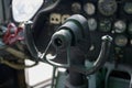 Close up of old vintage  airplane cockpit Flight Deck control panel Royalty Free Stock Photo
