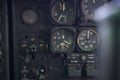 Close up of old vintage  airplane cockpit Flight Deck control panel Royalty Free Stock Photo