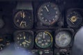 Close up of old vintage  airplane cockpit Flight Deck control panel Royalty Free Stock Photo