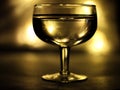 Close up on champagne glass, golden, blurry background Royalty Free Stock Photo