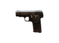 Close up on old vintage illustration of pistol on white background